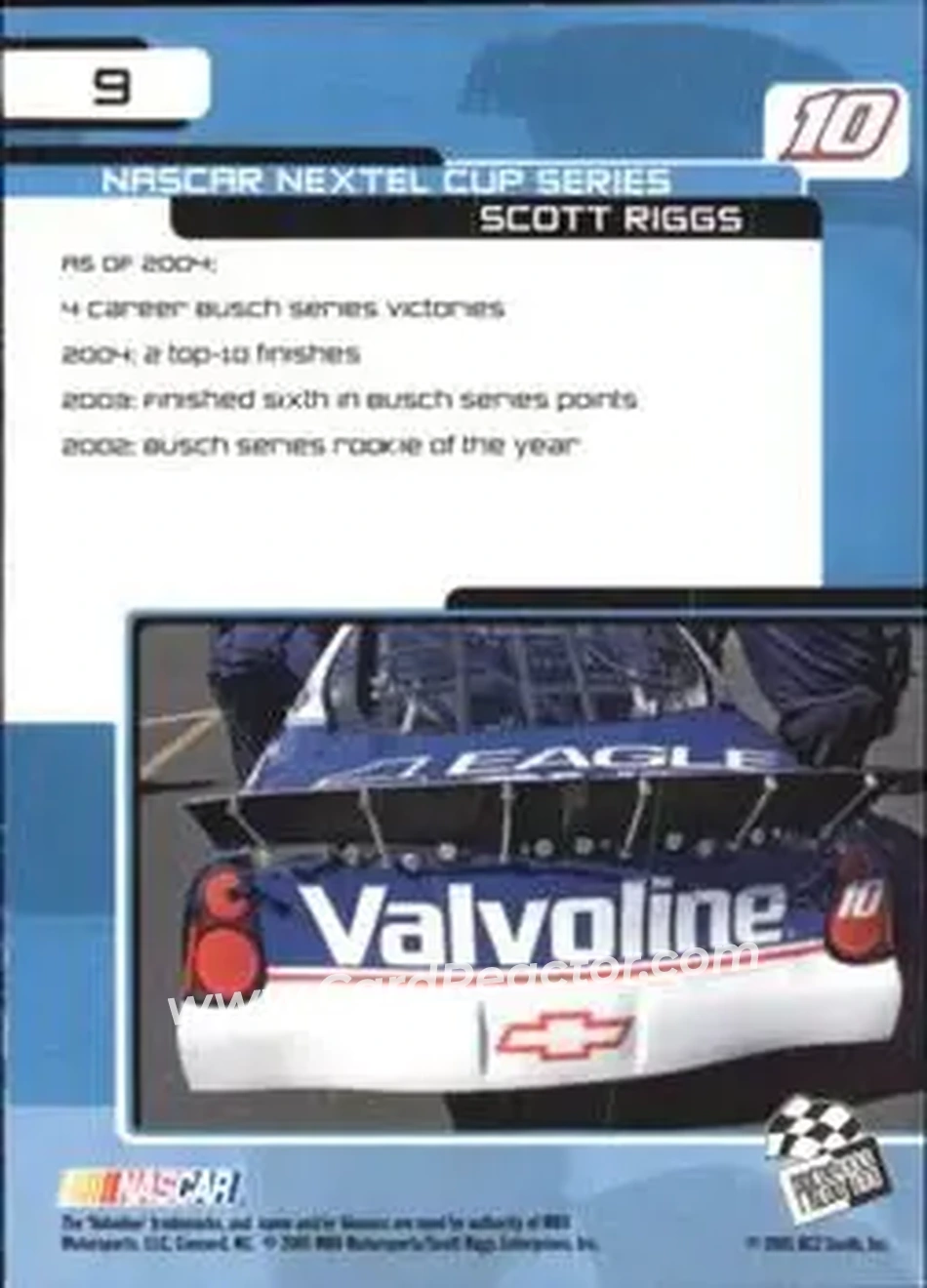2005 Press Pass Trackside #9 - Scott Riggs - MBV Motorsports - Back 2005 Press Pass Trackside #9 - Scott Riggs - MBV Motorsports - Back