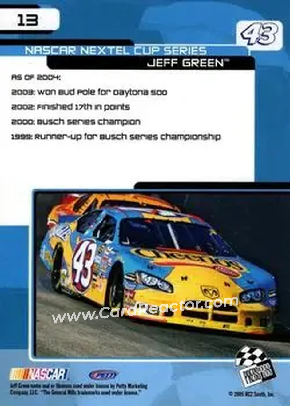 2005 Press Pass Trackside #13 - Jeff Green - Petty Enterprises - Back 2005 Press Pass Trackside #13 - Jeff Green - Petty Enterprises - Back