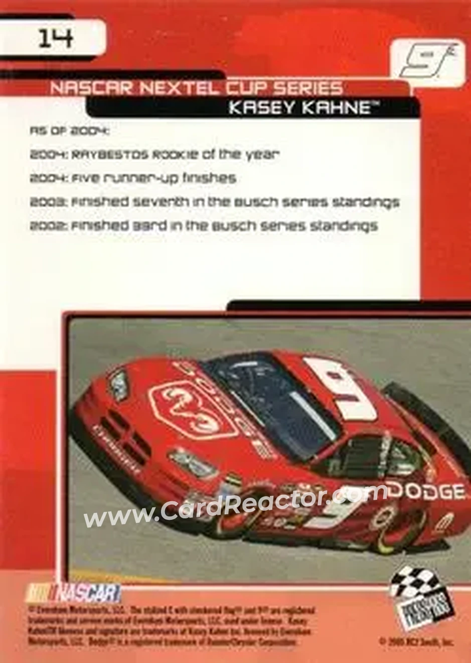 2005 Press Pass Trackside #14b - Kasey Kahne - Evernham Motorsports - Back 2005 Press Pass Trackside #14b - Kasey Kahne - Evernham Motorsports - Back