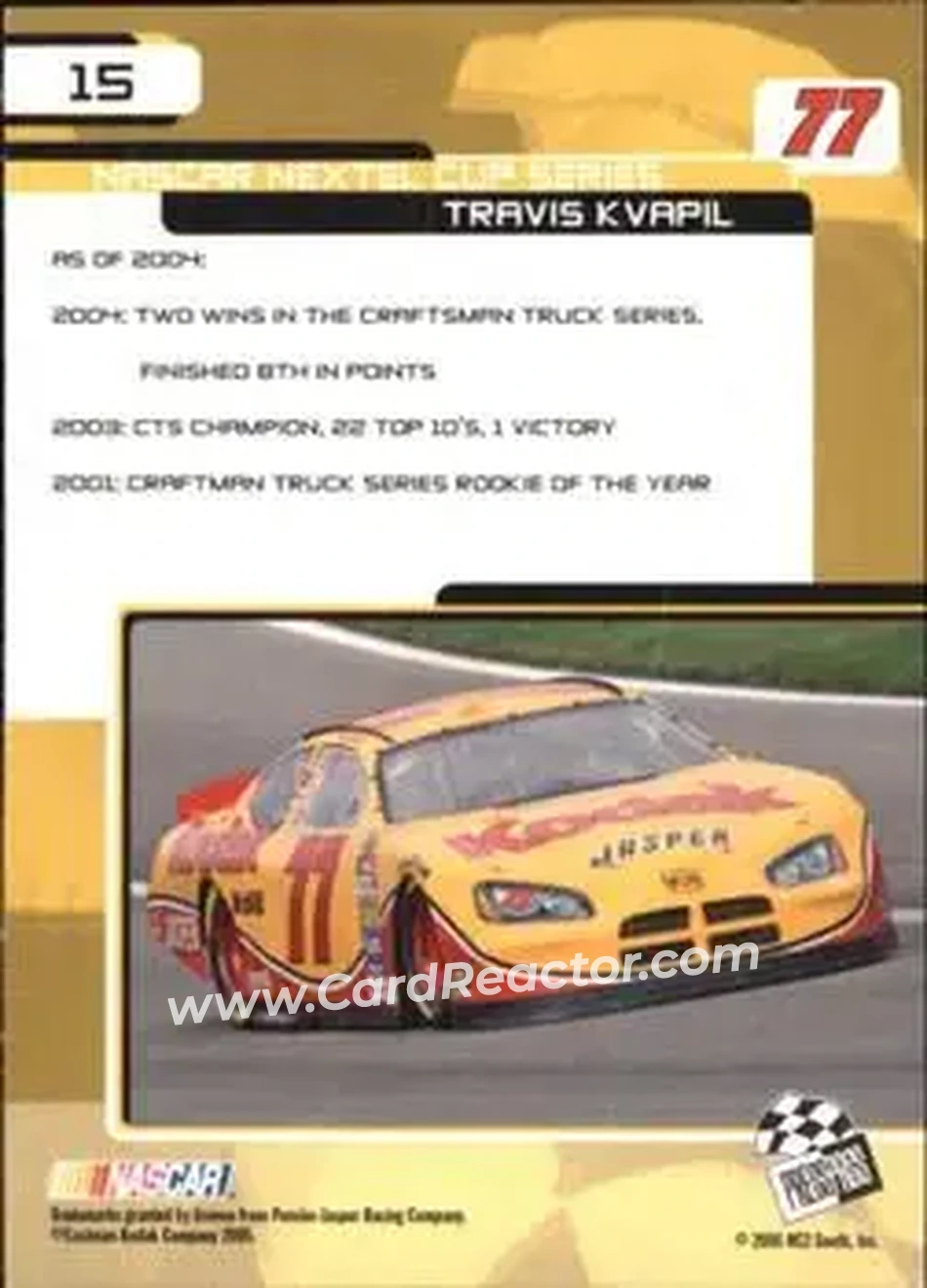 2005 Press Pass Trackside #15 - Travis Kvapil - Penske-Jasper Racing - Back