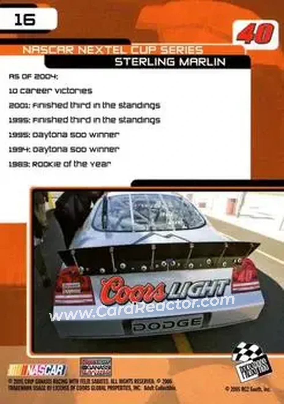 2005 Press Pass Trackside #16 - Sterling Marlin - Chip Ganassi Racing with Felix Sabates - Back