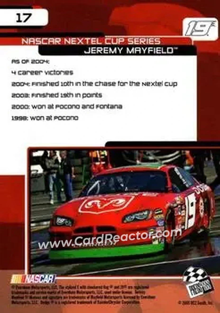 2005 Press Pass Trackside #17 - Jeremy Mayfield - Evernham Motorsports - Back