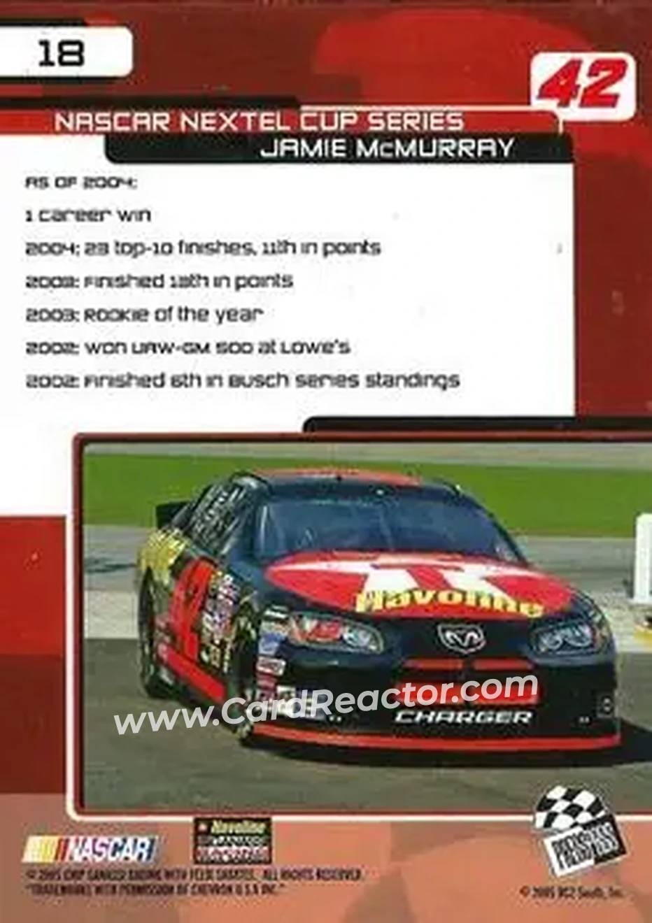 2005 Press Pass Trackside #18 - Jamie McMurray - Chip Ganassi Racing with Felix Sabates - Back