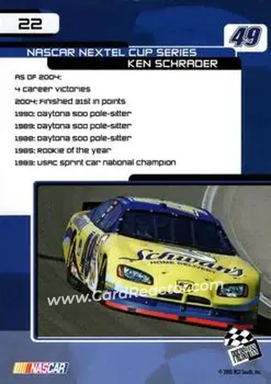 2005 Press Pass Trackside #22 - Ken Schrader - BAM Racing - Back