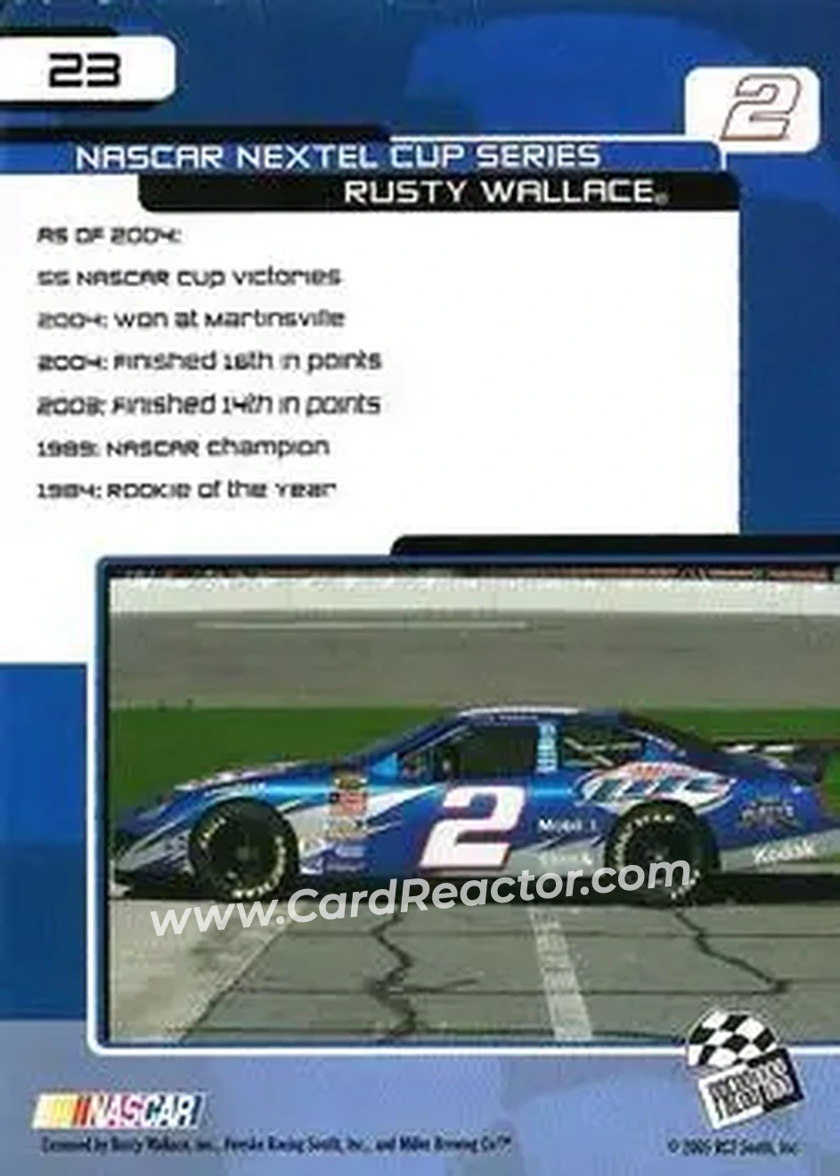 2005 Press Pass Trackside #23 - Rusty Wallace - Penske Racing South - Back