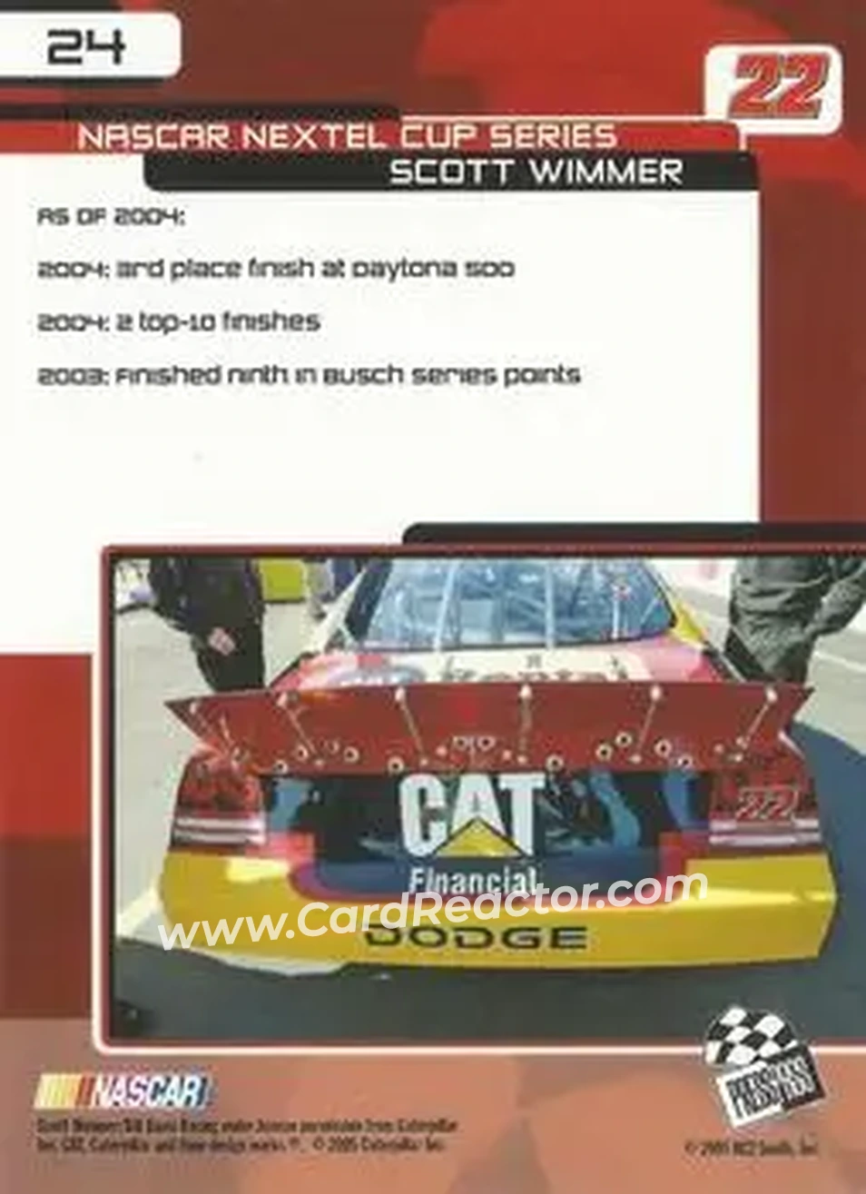 2005 Press Pass Trackside #24 - Scott Wimmer - Bill Davis Racing - Back