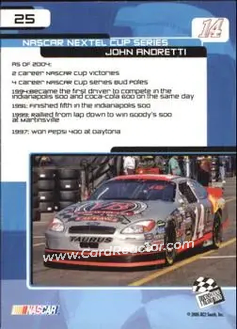 2005 Press Pass Trackside #25 - John Andretti - PPC Motorsports - Back 2005 Press Pass Trackside #25 - John Andretti - PPC Motorsports - Back
