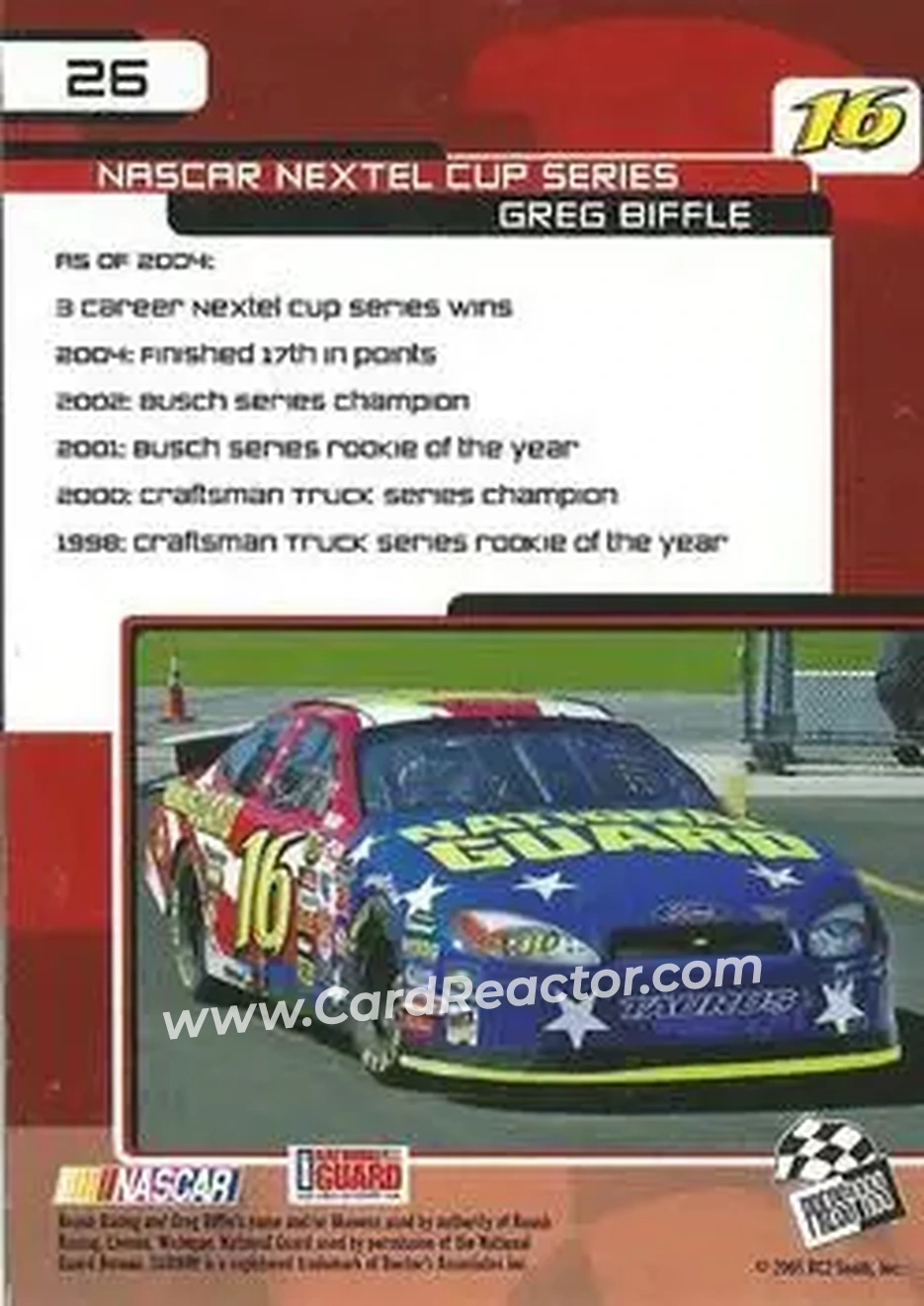 2005 Press Pass Trackside #26 - Greg Biffle - Roush Racing - Back 2005 Press Pass Trackside #26 - Greg Biffle - Roush Racing - Back