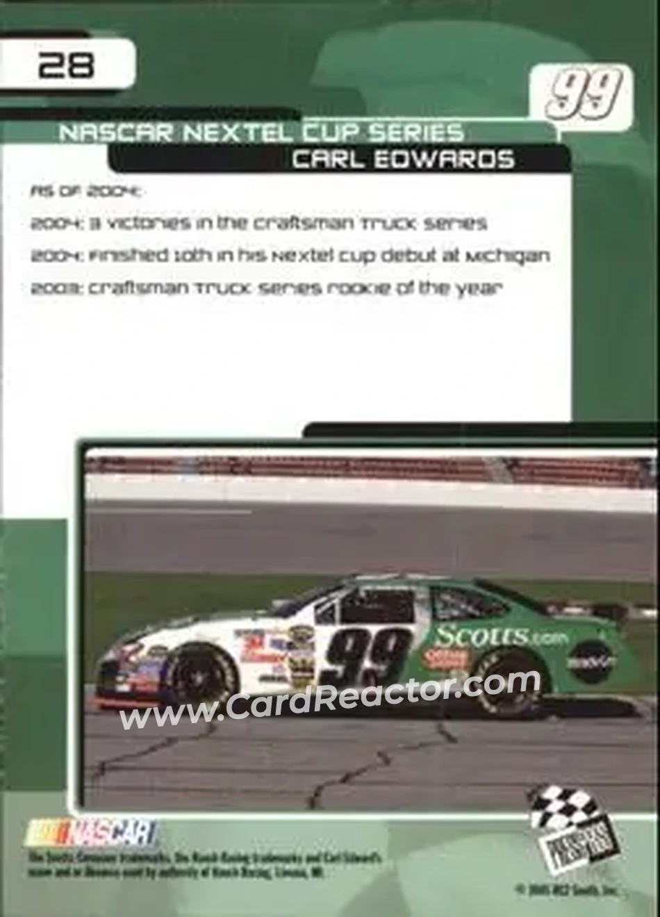 2005 Press Pass Trackside #28 - Carl Edwards - Roush Racing - Back 2005 Press Pass Trackside #28 - Carl Edwards - Roush Racing - Back