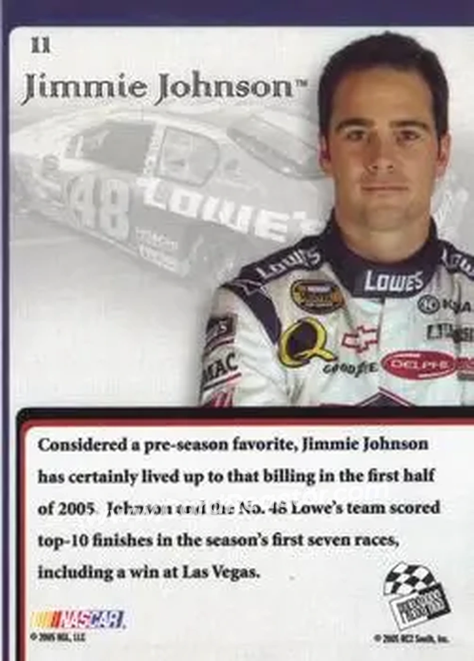 2005 Press Pass VIP #11 - Jimmie Johnson - Hendrick Motorsports - Back