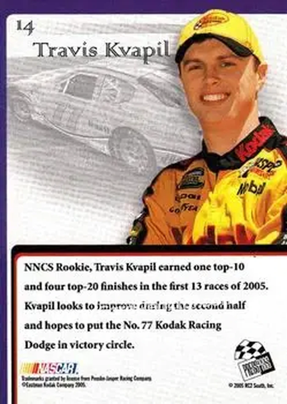 2005 Press Pass VIP #14 - Travis Kvapil - Penske-Jasper Racing - Back