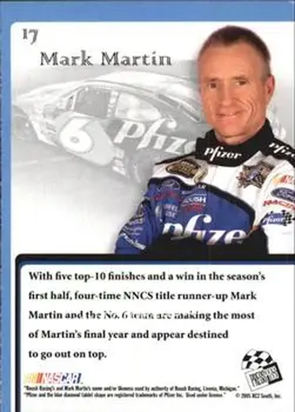 2005 Press Pass VIP #17 - Mark Martin - Roush Racing - Back