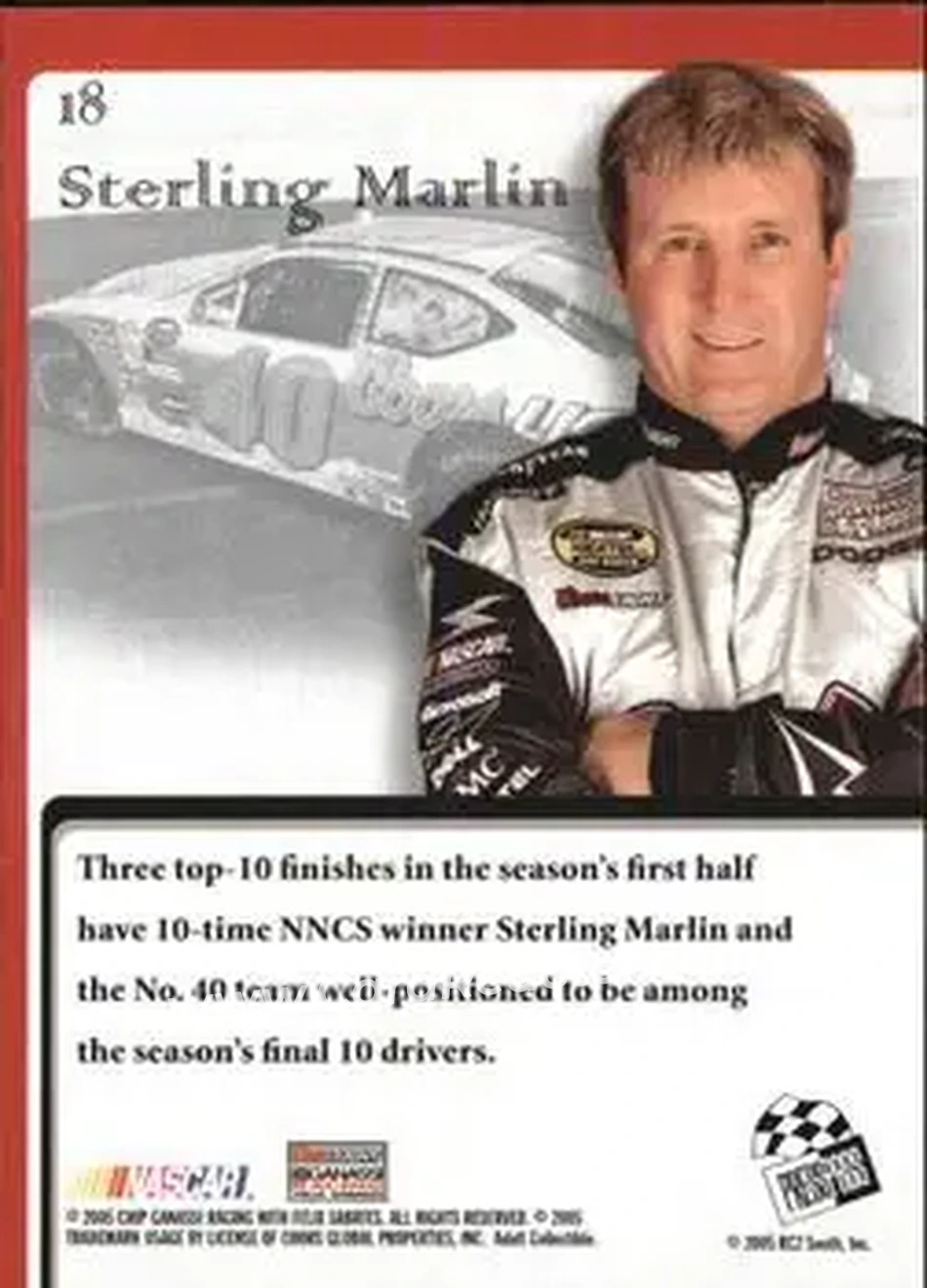 2005 Press Pass VIP #18 - Sterling Marlin - Chip Ganassi Racing with Felix Sabates - Back