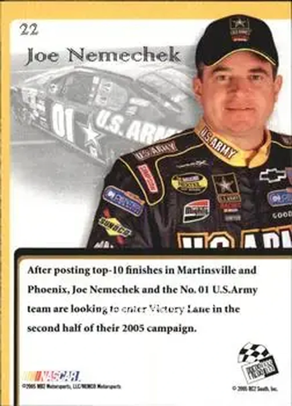 2005 Press Pass VIP #22 - Joe Nemechek - MB2 Motorsports - Back