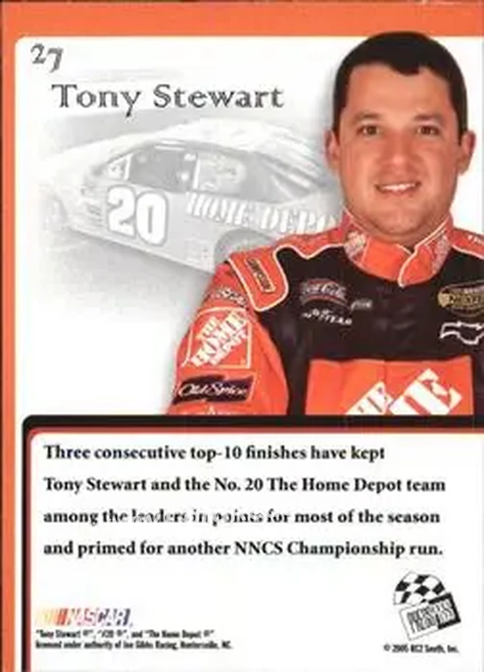 2005 Press Pass VIP #27 - Tony Stewart - Joe Gibbs Racing - Back