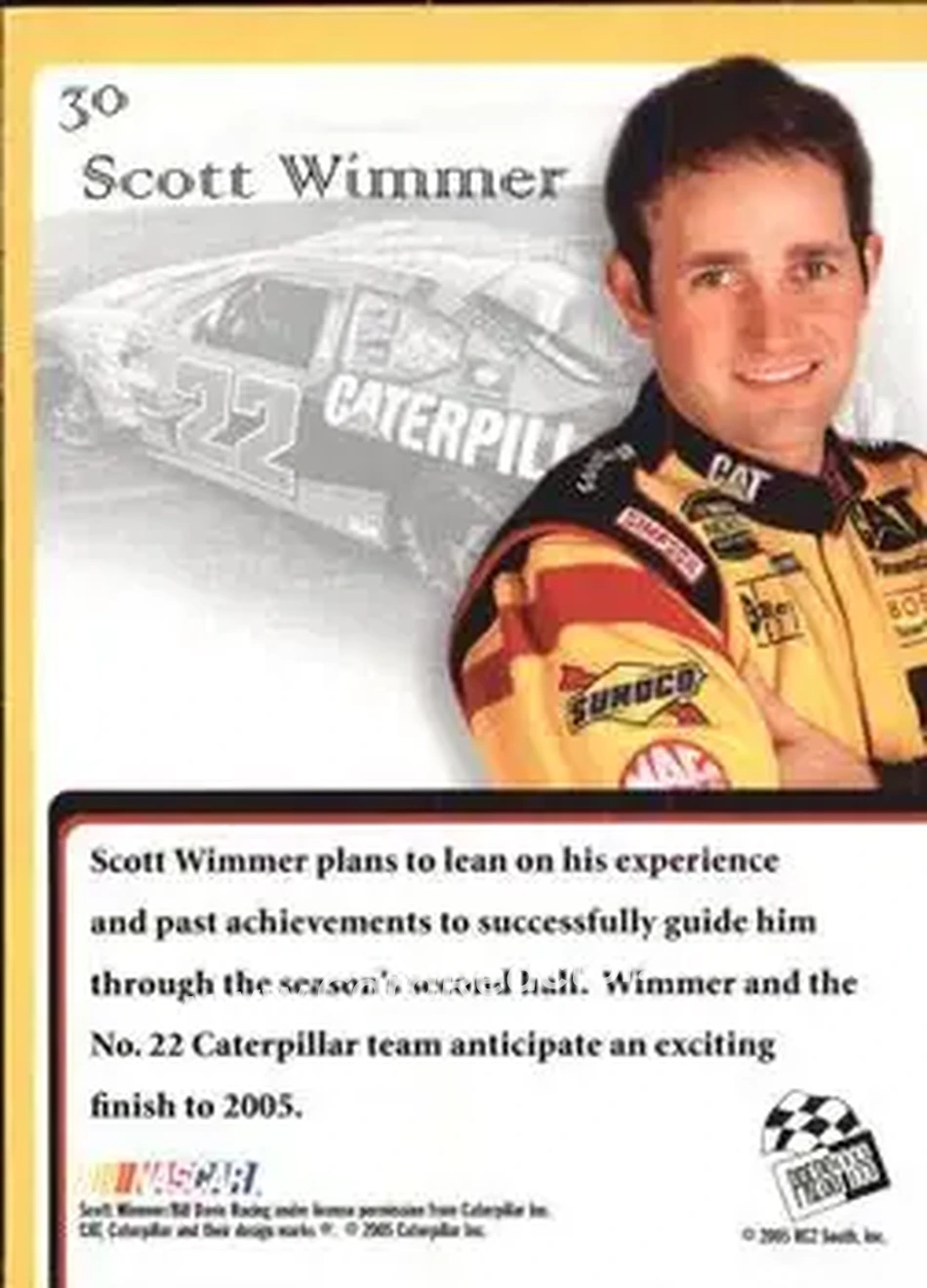 2005 Press Pass VIP #30 - Scott Wimmer - Bill Davis Racing - Back