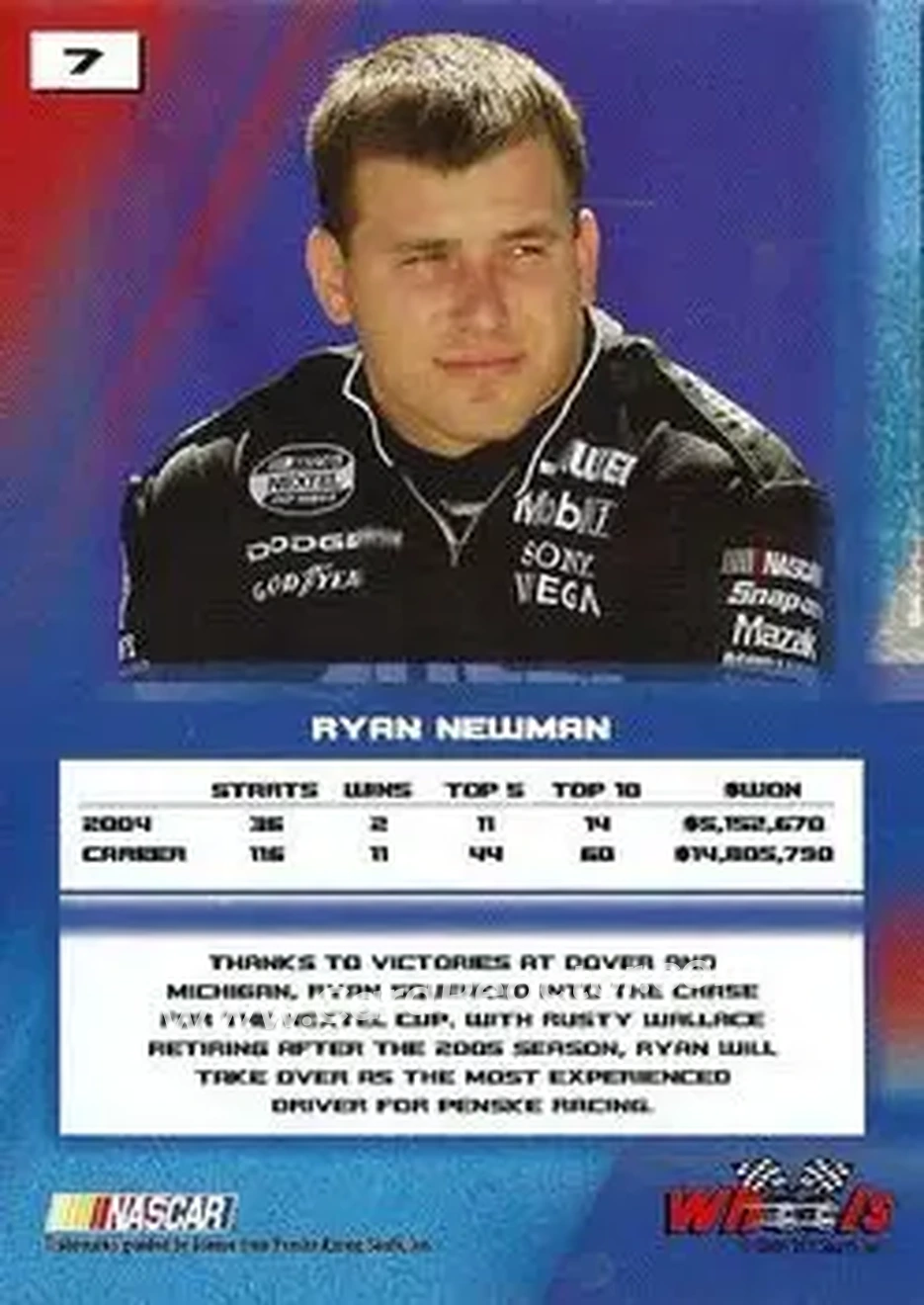 2005 Wheels High Gear #7 - Ryan Newman - Penske Racing South - Back