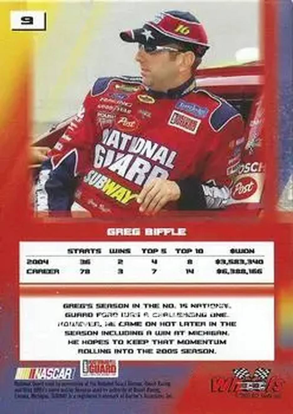 2005 Wheels High Gear #9 - Greg Biffle - Roush Racing - Back