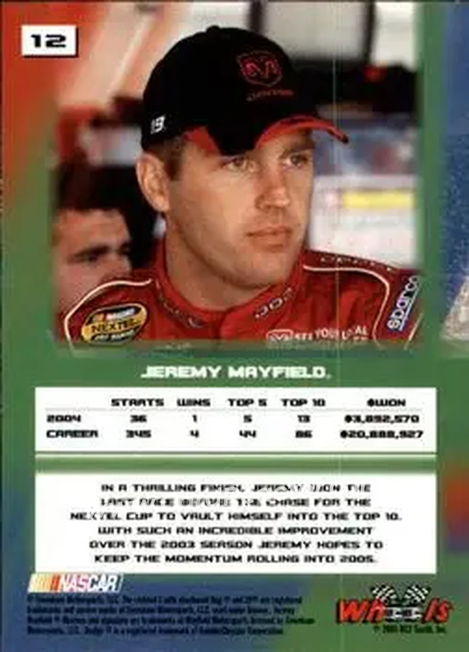 2005 Wheels High Gear #12 - Jeremy Mayfield - Evernham Motorsports - Back