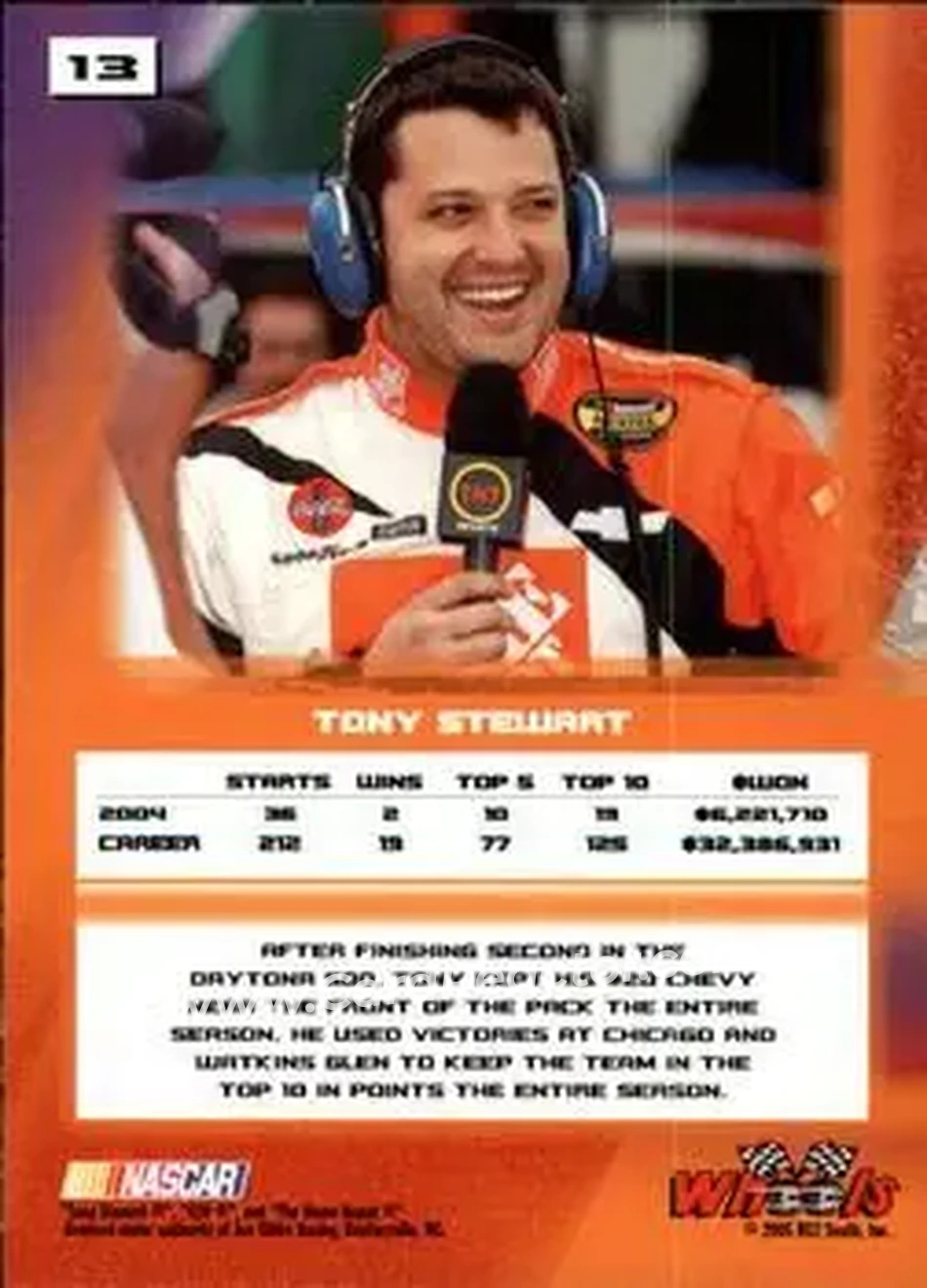 2005 Wheels High Gear #13 - Tony Stewart - Joe Gibbs Racing - Back