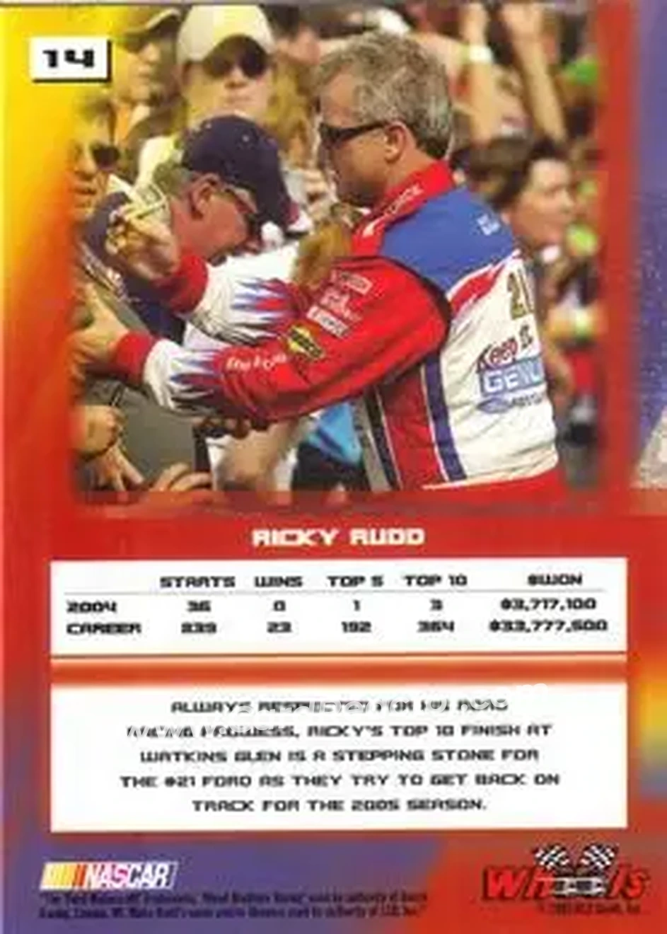 2005 Wheels High Gear #14 - Ricky Rudd - Wood Brothers Racing - Back 2005 Wheels High Gear #14 - Ricky Rudd - Wood Brothers Racing - Back