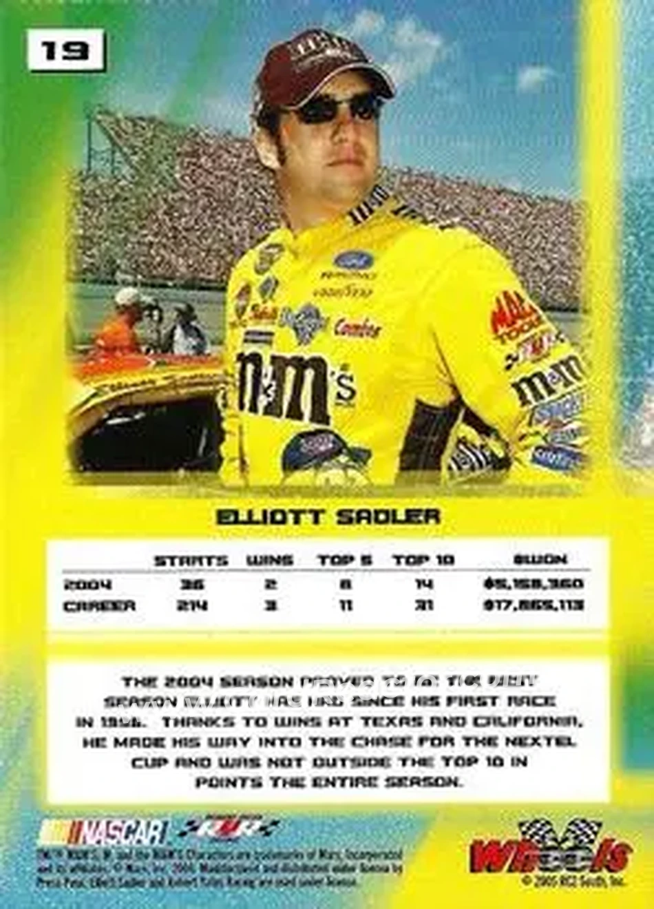 2005 Wheels High Gear #19 - Elliott Sadler - Robert Yates Racing - Back 2005 Wheels High Gear #19 - Elliott Sadler - Robert Yates Racing - Back