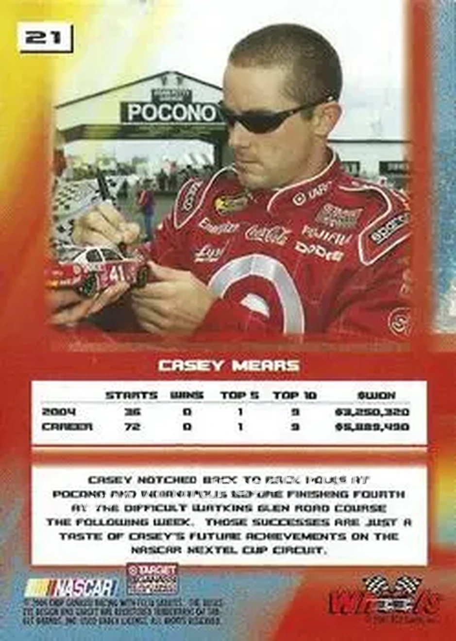 2005 Wheels High Gear #21 - Casey Mears - Chip Ganassi Racing with Felix Sabates - Back 2005 Wheels High Gear #21 - Casey Mears - Chip Ganassi Racing with Felix Sabates - Back