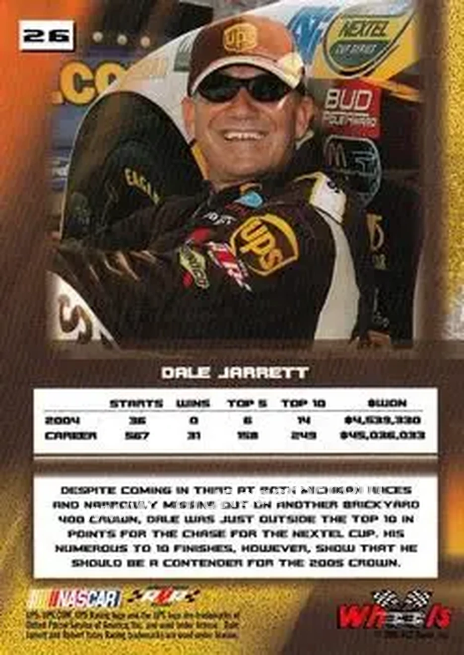 2005 Wheels High Gear #26 - Dale Jarrett - Robert Yates Racing - Back