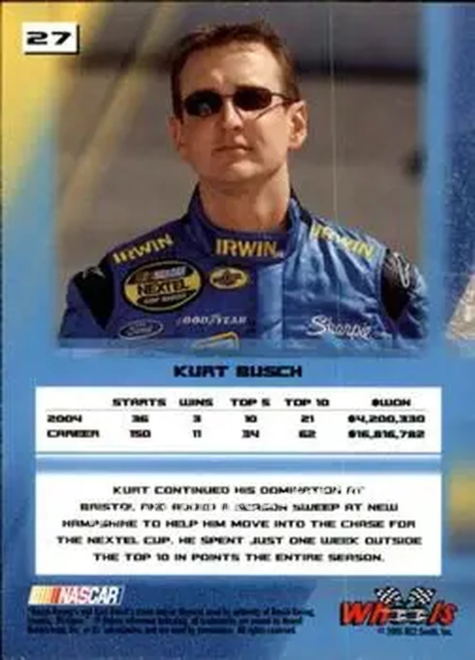 2005 Wheels High Gear #27 - Kurt Busch - Roush Racing - Back