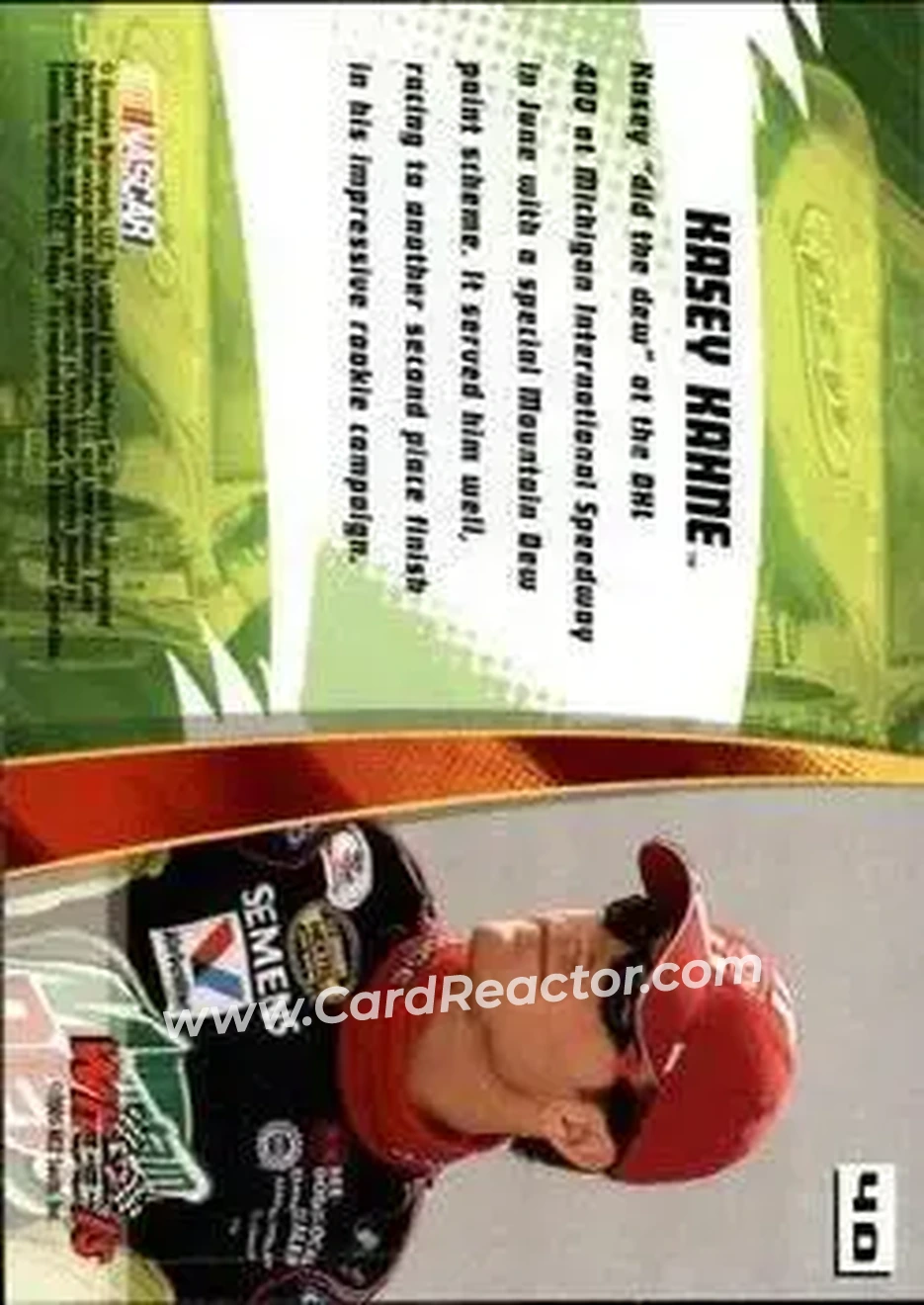 2005 Wheels High Gear #40 - Kasey Kahne - Evernham Motorsports - Back 2005 Wheels High Gear #40 - Kasey Kahne - Evernham Motorsports - Back