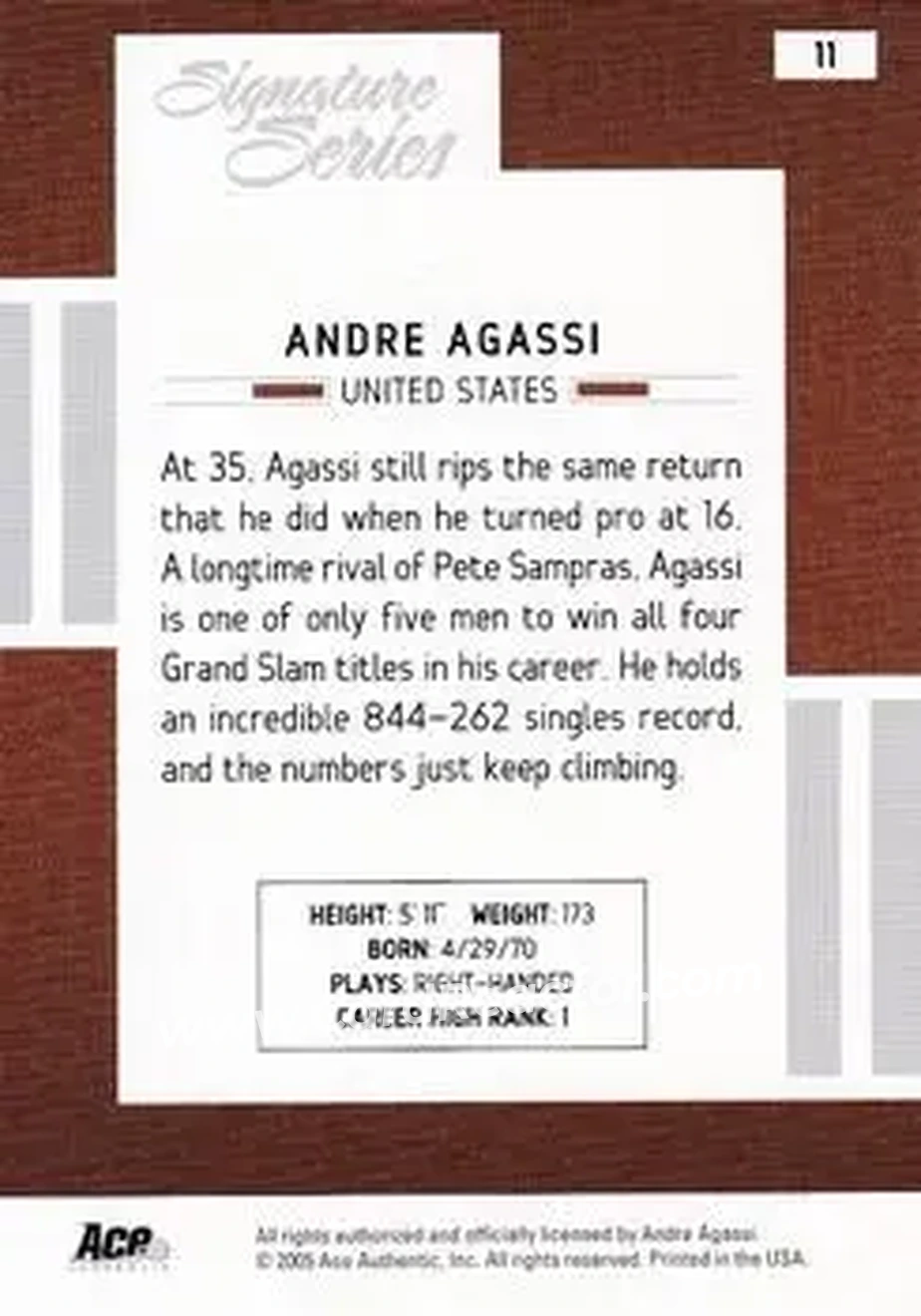2005 Ace Authentic Signature Series #11 - Andre Agassi - Back 2005 Ace Authentic Signature Series #11 - Andre Agassi - Back