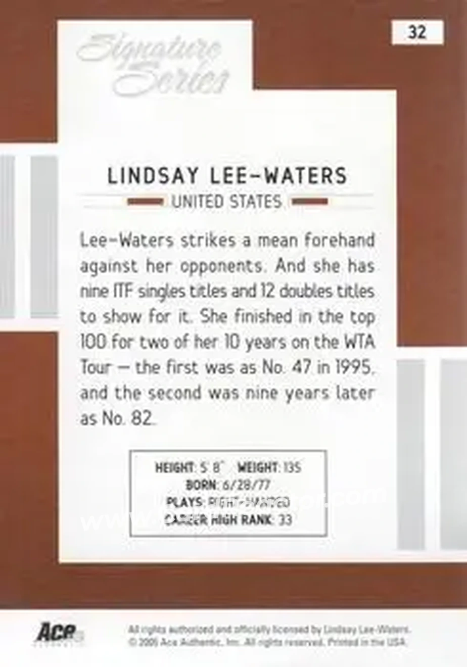 2005 Ace Authentic Signature Series #32 - Lindsay Lee-Waters - Back