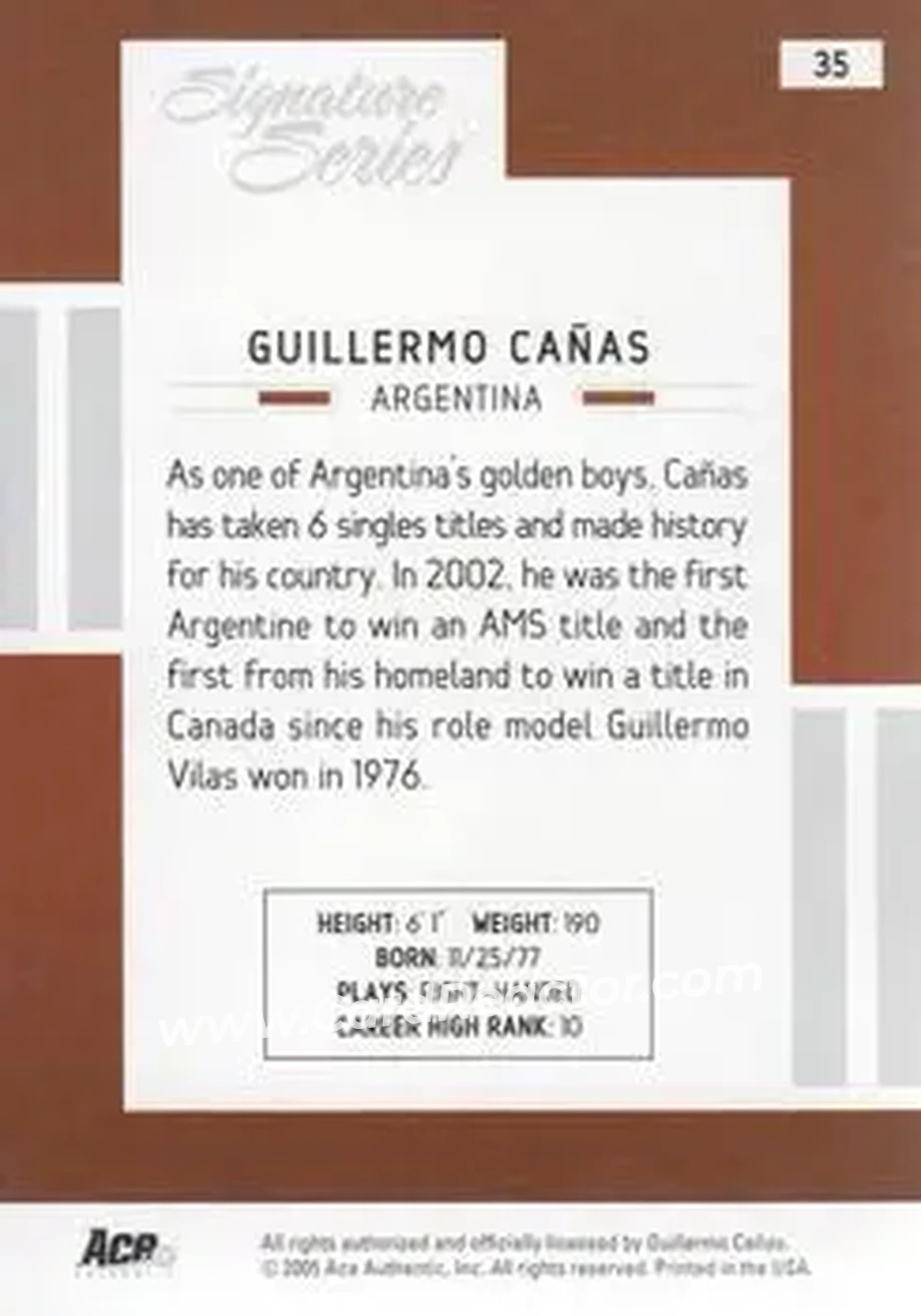 2005 Ace Authentic Signature Series #35 - Guillermo Canas - Back 2005 Ace Authentic Signature Series #35 - Guillermo Canas - Back