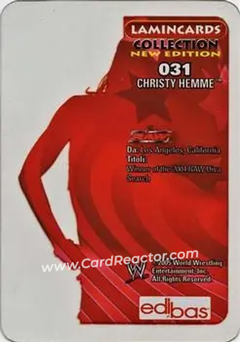 2005 Edibas WWE Lamincards (Italian) #31 - Christy Hemme - Back