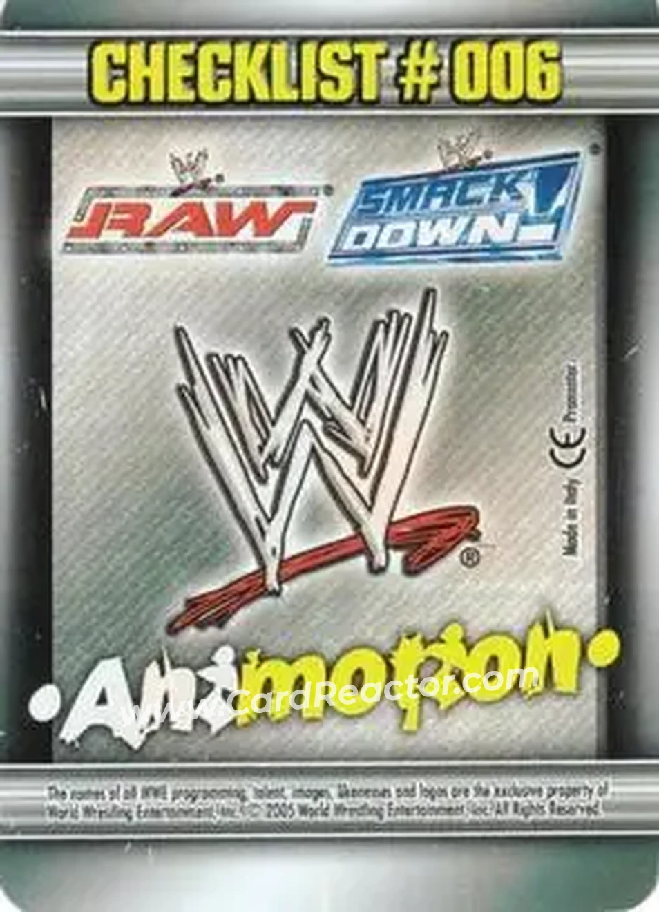 2005 Prominter WWE Animotion RAW / Smackdown! - Checklists #006 - Checklist 006 - Back