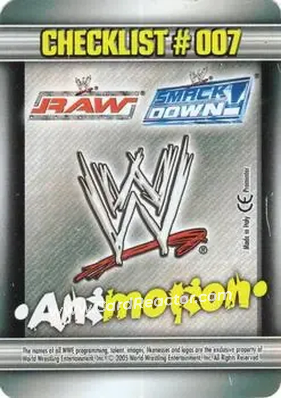 2005 Prominter WWE Animotion RAW / Smackdown! - Checklists #007 - Checklist 007 - Back