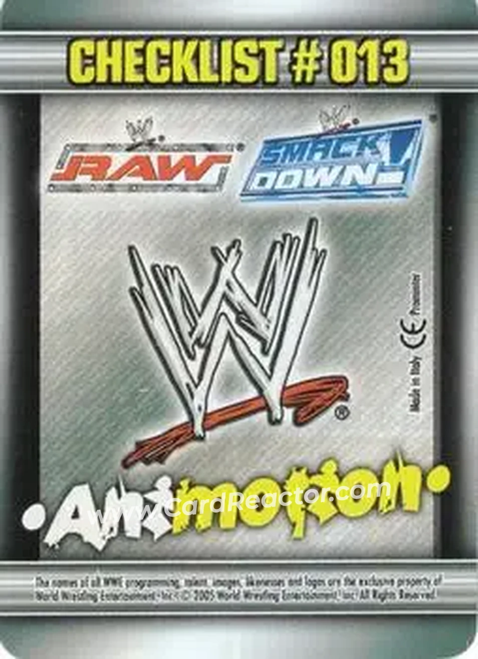 2005 Prominter WWE Animotion RAW / Smackdown! - Checklists #013 - Checklist 013 - Back