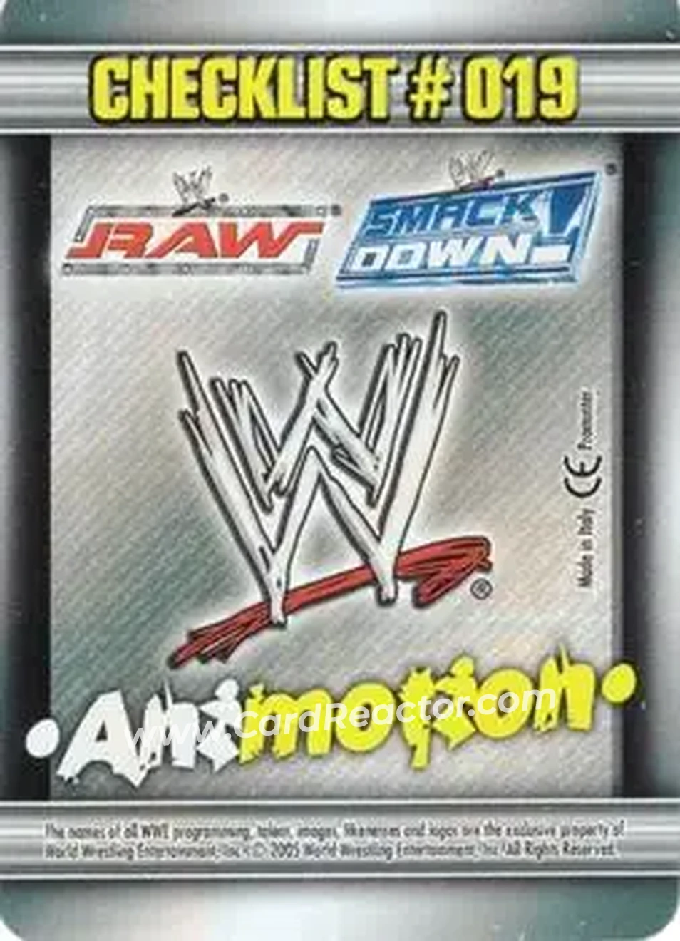 2005 Prominter WWE Animotion RAW / Smackdown! - Checklists #019 - Checklist 019 - Back