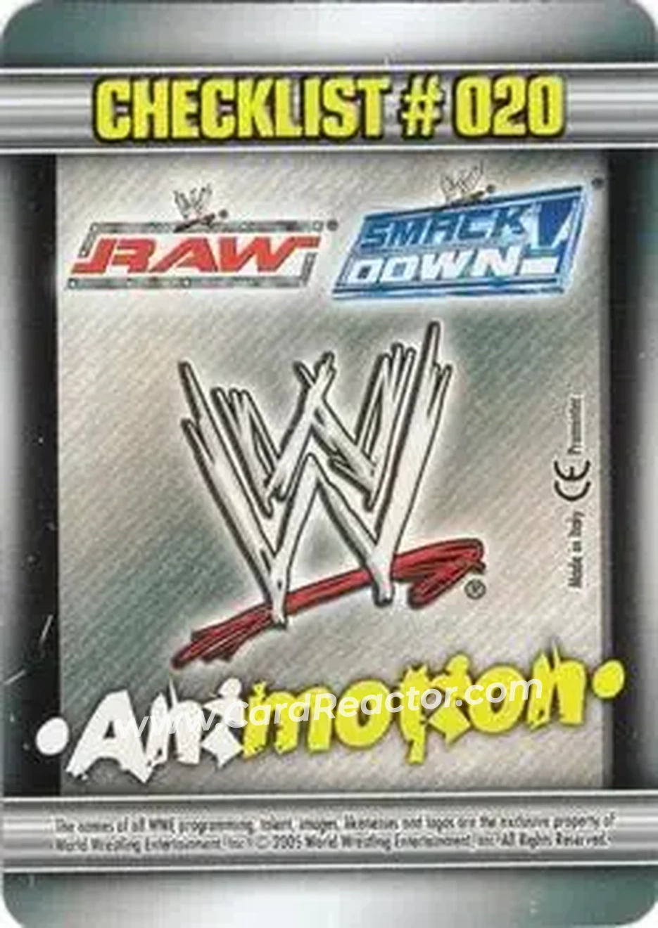 2005 Prominter WWE Animotion RAW / Smackdown! - Checklists #020 - Checklist 020 - Back