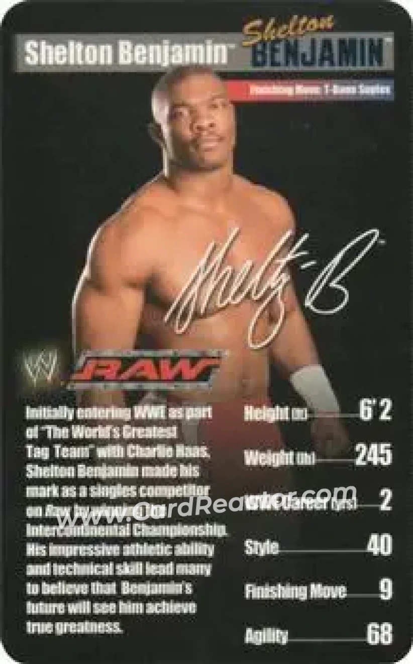 2005 Top Trumps Specials WWE Superstars 1 #NNO - Shelton Benjamin - Front 2005 Top Trumps Specials WWE Superstars 1 #NNO - Shelton Benjamin - Front