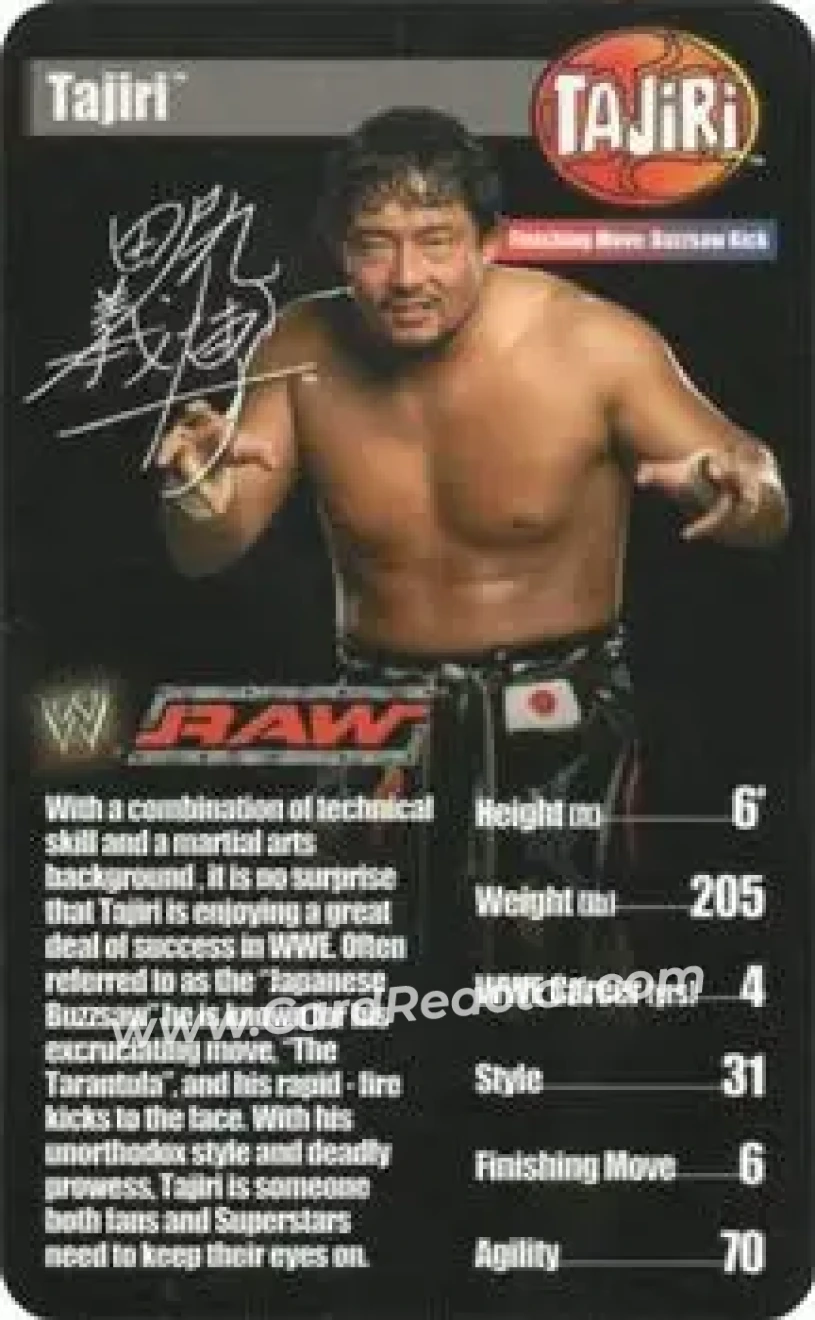 2005 Top Trumps Specials WWE Superstars 1 #NNO - Tajiri - Front 2005 Top Trumps Specials WWE Superstars 1 #NNO - Tajiri - Front