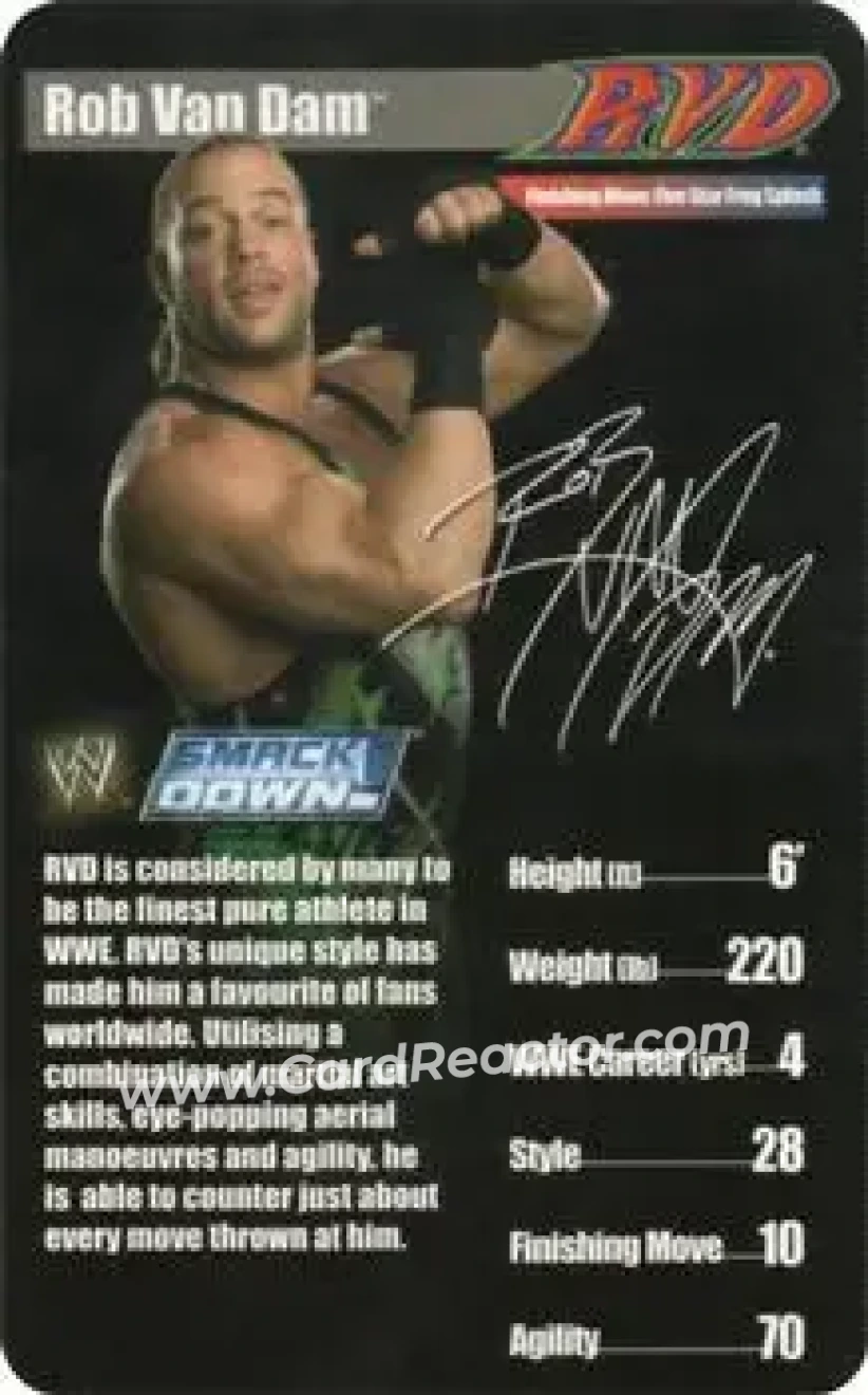 2005 Top Trumps Specials WWE Superstars 1 #NNO - Rob Van Dam - Front 2005 Top Trumps Specials WWE Superstars 1 #NNO - Rob Van Dam - Front