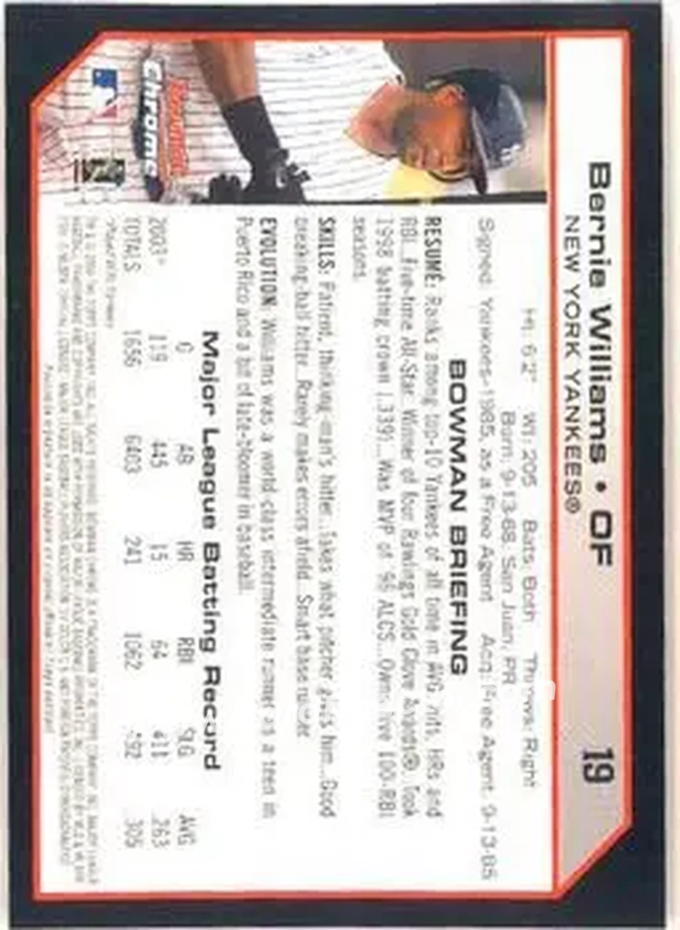 2004 Bowman Chrome #19 - Bernie Williams - New York Yankees - Back