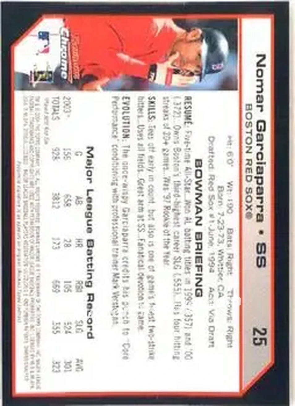 2004 Bowman Chrome #25 - Nomar Garciaparra - Boston Red Sox - Back
