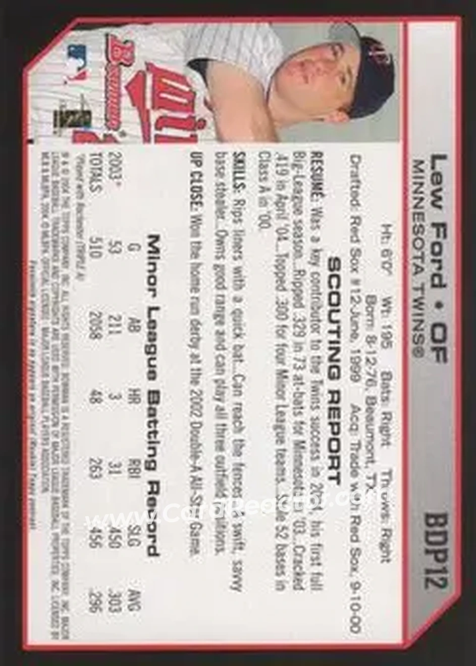2004 Bowman Draft Picks & Prospects #BDP12 - Lew Ford - Minnesota Twins - Back