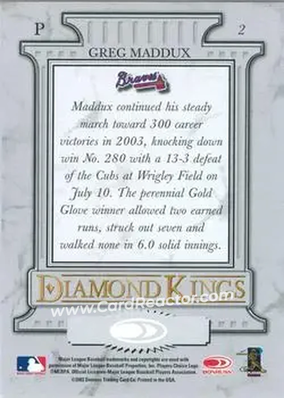 2004 Donruss #2 - Greg Maddux - Atlanta Braves - Back 2004 Donruss #2 - Greg Maddux - Atlanta Braves - Back