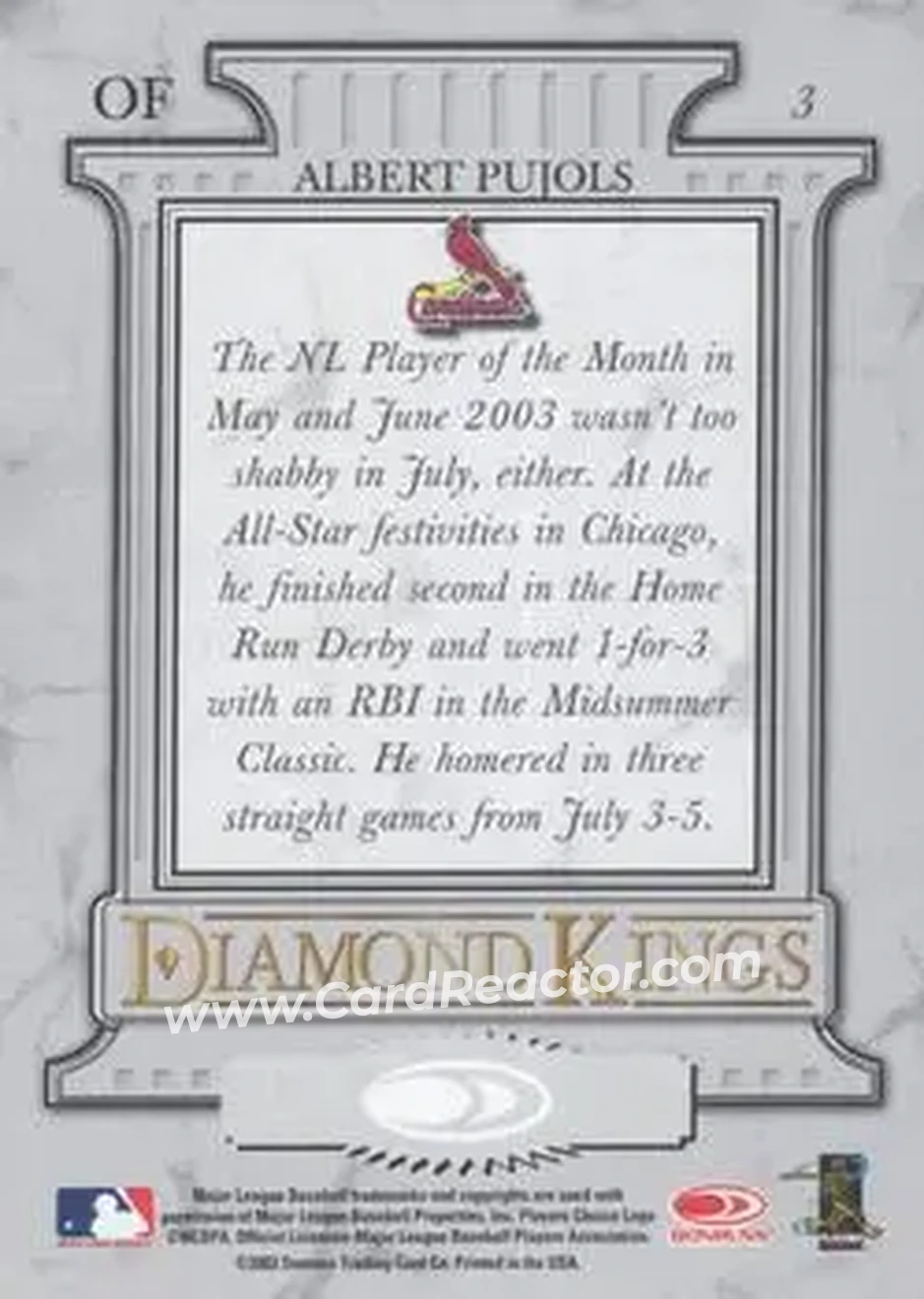 2004 Donruss #3 - Albert Pujols - St. Louis Cardinals - Back