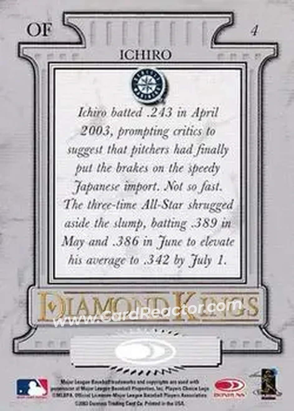 2004 Donruss #4 - Ichiro - Seattle Mariners - Back