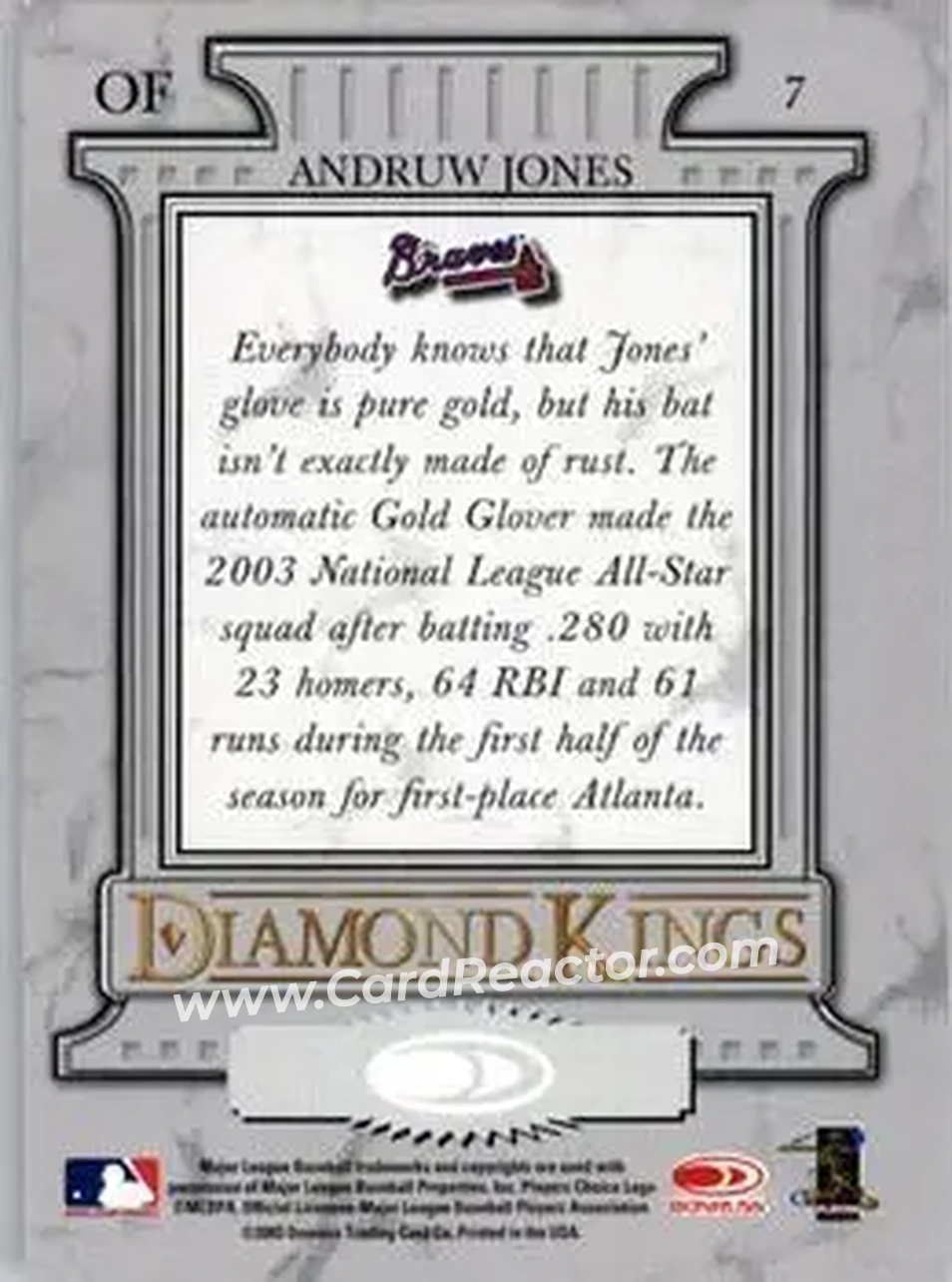 2004 Donruss #7 - Andruw Jones - Atlanta Braves - Back