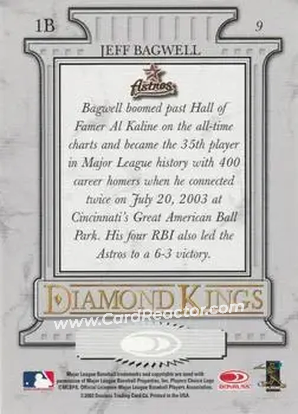 2004 Donruss #9 - Jeff Bagwell - Houston Astros - Back 2004 Donruss #9 - Jeff Bagwell - Houston Astros - Back